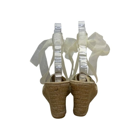 Steve Madden Women’s Beige Fabric Beaded Ribbon P-Boca Wedge Sandals Sz 8.5M - Picture 7 of 9